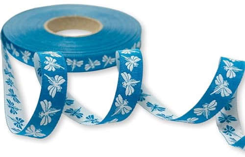 ZauberDrum - Webband mit weißen Libellen auf türkis - 1,50 EUR/m - 12mm breit - 1m - Meterware - Polyester