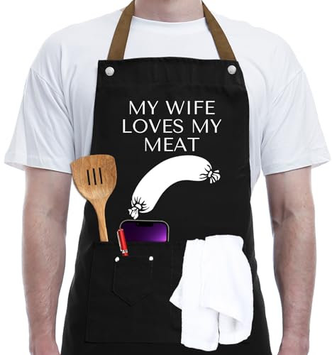 REHAVE Delantal de regalo divertido para hombre, regalos para papá, regalos para marido de esposa, día del padre, regalos traviesos de cumpleaños para hombres, amigos, novio, chico, chef, él,