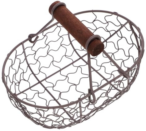 IMIKEYA Eierkorb Aus Metalldraht Mit Holzgriff Sammelkorb Für Frische Eier Im Vintage-Stil Bauernhaus-Draht-Obst-Aufbewahrungskorb Ländlicher Eierhalter Organizer Gemüsebehälter Für Die