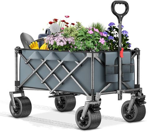 Taphnw 135L Bollerwagen faltbar, 4 Räder mit verstellbarem Schiebegriff, 120kg Belastbarkeit Strandwagen, 600D Oxford-Gewebe, faltwagen für Alle Gelände, Camping Picknicks Einkaufen(Grau)