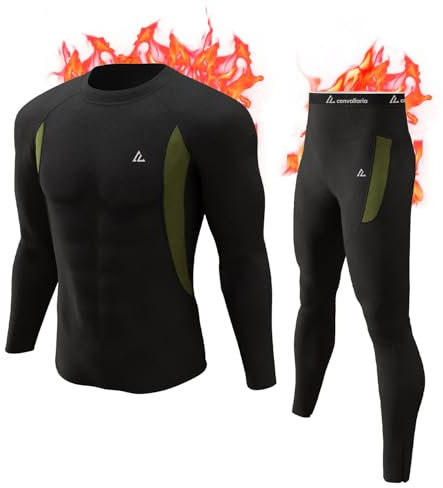 CL convallaria Thermounterwäsche Herren Funktionsunterwäsche Skiunterwäsche Atmungsaktiv Innenfleece Thermo Unterwäsche Set Weich Thermounterhemd Thermounterhose für Männer, Schwergewicht, Schwarz