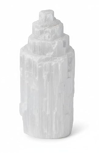 HEIMTEX Selenit Kristalle Turm - Natürlicher Polierter BergKristall turm in 5 Größen for Heilstein, Meditation, Geschenk & Heimdekoration/Deko szwecke (6cm)