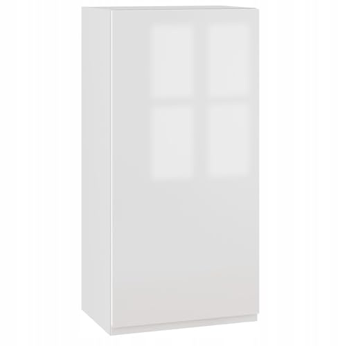 Laclar Küchenschrank mit griffloser Front - MDF-Acryl - 1 Tür - 3 Regale - Flexibles Türöffnungsdesign - langlebige Laminatbeschichtung - Perfekt für Moderne Küchen - weißer Acrylglanz