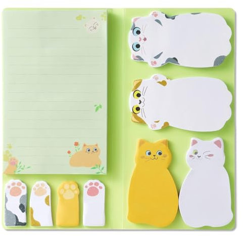 300 Blatt Haftnotizblöcke, Katzen Haftnotizen Set Süße Sticky Notes Tierförmiger Haftnotizblock Kleine Haftnotizen Tragbares Notizpapier zum Planen, Markieren für Büro Schule Hause, Kühlschrank
