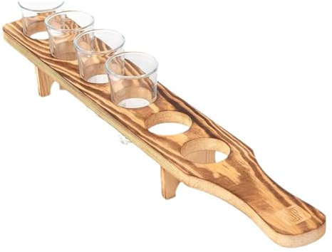 Tequila Glasses Holder, Wooden Drink Serving Tray with 6 Glasses, Tequila Glass Holder Serving Tray for Bar Restaurant Family Gathering