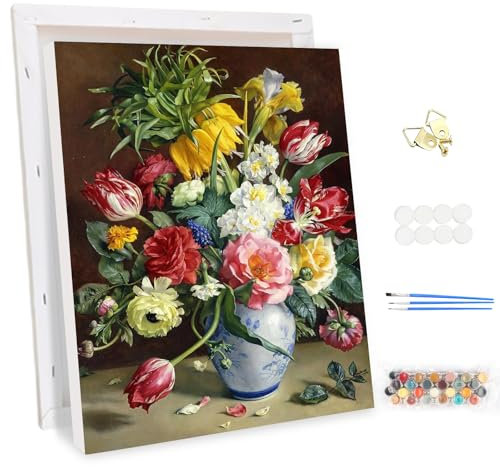 MEIYUDA Paint by Numbers Kits for Adult with Frame Flowers in a Blue and White Vase, DIY Canvas Oil Painting Kit for Adult or Beginner, Arts and Crafts Kit Acrylic Pigment for Home Wall Decor 30x40cm