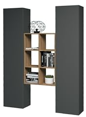 möbelando Wohnwand >Benevent< 3-teilig, aus melaminharzbeschichteter Spanplatte, in Anthrazit matt, bestehend aus 2 Schränken, 1 Hängeregal - 140x180x30 (BxHxT), Made in Italy