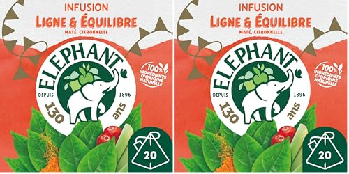 Elephant | Infusion Ligne et équilibre & cranberry | 20 Sachets Pyramid® de tisane | Bien-Etre et Transit | 100% ingrédients d'origine naturelle (Lot de 2)