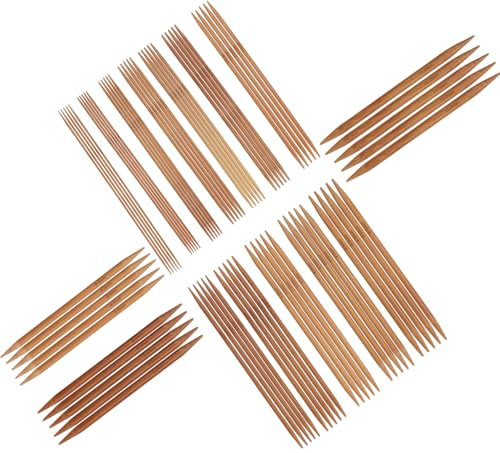 Aeelike Karbonisierte Nadelspiel Bambus Stricknadel Set 20cm, 2,0-10mm Doppelspitzen Knitting Needles, Leicht Handarbeit Nadelspiel Set für Anfänger, 75 Stück Lange Stricknadeln für Socken, Pullover