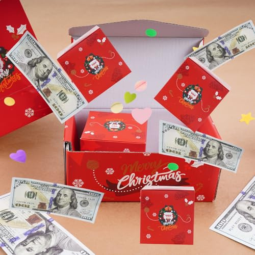 Yymobt Weihnachten Überraschungsbox Geschenkbox Explosionsbox Überraschung Geschenkbox Explosion für Geld mit Konfetti 12 Hüpfboxen Rot