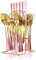Maxspace Besteck Set 6 Personen, 24-teiliges Silbrig Edelstahl Flatware Set mit Besteckhalter Löffel Gabeln und Messer, Cutlery Set für Haus Restaurant Zusammenkommen (Rosé Gold)