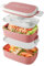 Bento Lunch Box Stackable,1400ml Containers with 4 Compartments and Cutlery, Leakproof 2 Layer Boxes, for Adults Kids Office, Microwave Dishwasher Safe (Pink)