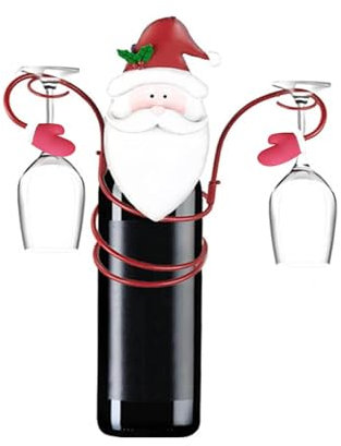 Xinxinyu Christmas Wine Bottle Rack, Wine Bottle & Glass Holder, Snowman Design, Red, Countertop Mount, Ornate Style