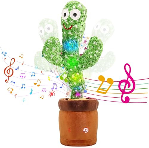 SOMUSICTY Talking Cactus Toy, Singing Dancing, Repeats What You Say, Interactive Baby Cactus Toy, Voice Recording, Light-up Sensory Plush Toys Gifts for Boys Girls Kids Age 1 2 3 4