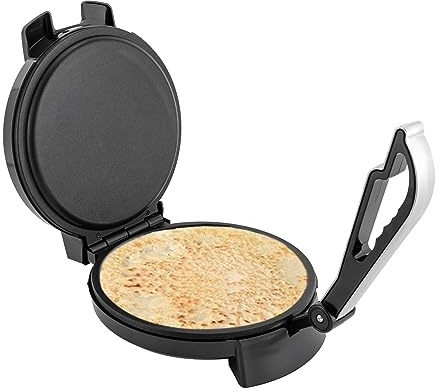 Roti Maker 220V 1200W Tortilla Presse Elektrisch, Edelstahl Tortilla Maker Antihaftbeschichtung Temperaturregelung Doppelseitige Heizung für Tortillas, Tacos, Quesadilla