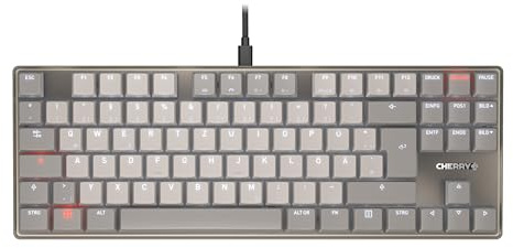CHERRY KC 500 MX LP TKL, Low-Profile-Tastatur, Deutsch QWERTZ, Grau | Tenkeyless-Format ohne Nummernblock, Kabelgebunden (USB-A), Mechanische MX LP 2.0 IVORY Switches, PBT-Keycaps, Beleuchtet