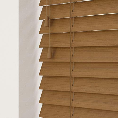 50mm Faux Wood Venetian Blinds Fine Grained With Strings 120cm Drop 100cm Wide Truffle