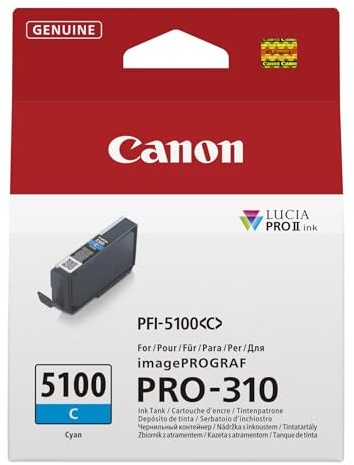 Canon PFI-5100C Genuine Printer Ink Cartridge - High Performance & Fade Resistant Ink (1 x Cyan Cartridge) - Compatible with imagePROGRAF PRO-310