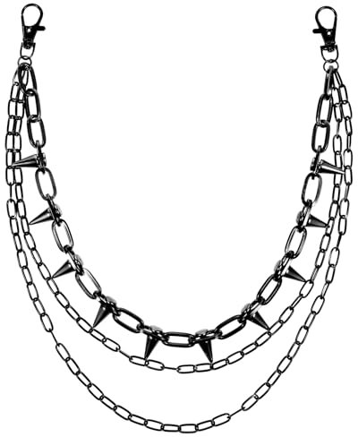 Yuanchu Hip-Pop Metall Hosenkette Triple Layer mit Nieten - Gothic Punk Jeans Kette für Herren Damen - Mode Biker Accessoires