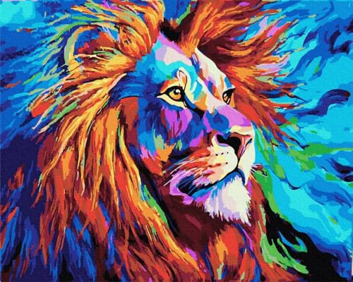 Malen nach Zahlen Kinder Erwachsene, Malen nach Zahlen auf Leinwand Zahlenmalerei, Löwe, 40 x 50 cm, Bastelsets für Erwachsene