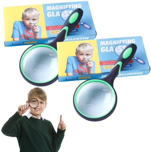 Lente d'ingrandimento,2 pezzi Lente d'ingrandimento 10x HD per bambini, portatile lente d'ingrandimento con manico in gomma antiscivolo, adatta per anziani, gioiellieri, artigianato, libri, insetti