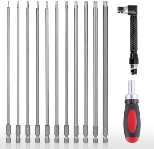 CPROSP 11 Punte Torx da 200 mm con 2 Cacciaviti, T6, T7, T8, T9, T10, T15, T20, T25, T27, T30, T40, S2, Testa a Stella