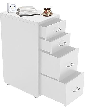 Warmiehomy 4 Drawer Filing Cabinet, M Cabinet Office Drawers on Wheel, Mobile Desk Drawers with Storage Metal Document Storage for Home Office,White