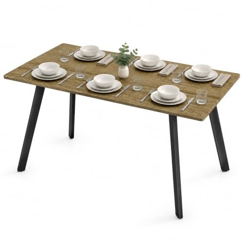 URBNLIVING 4–6 Seater Dining Table, Space-Saving Rectangular Table for Kitchen & Dining, Modern Flat Metal Legs, Durable Engineered Wood, Easy Assembly, Ideal for Family Meals and Entertaining