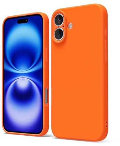 oakxco for iPhone 17 Phone Case Liquid Silicone, Cute Thin Slim Grip Soft Rubber Gel for Women Men, Smooth Matte TPU Plain Solid Bright Color Girly Simple Case with Camera Cover, Neon Orange