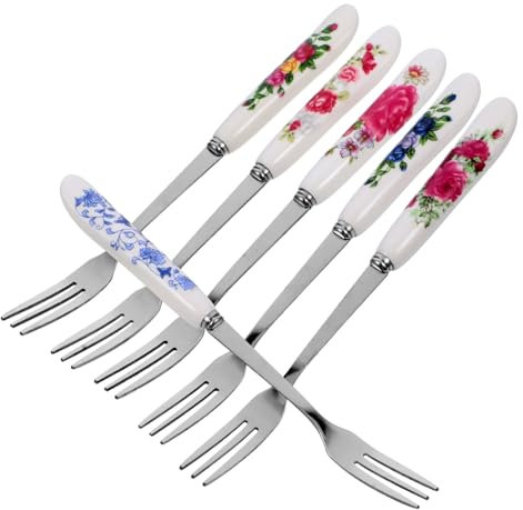 IMIKEYA 6Pcs Ceramic Handle Dessert Forks Mixing Small Forks for Fruit Cake and Pastry Elegant Kitchen Cutlery for Home and Restaurant Use