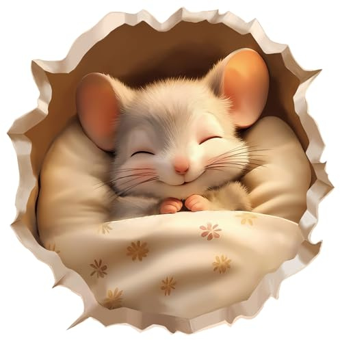 FUFUQUARE Mouse Hole Wall Stickers 3D Realistic Cute Sleeping Mice Wall Decal PVC Self-Adhesive Removable for Skirting Board Corner Bedroom Decoration 15 * 15cm