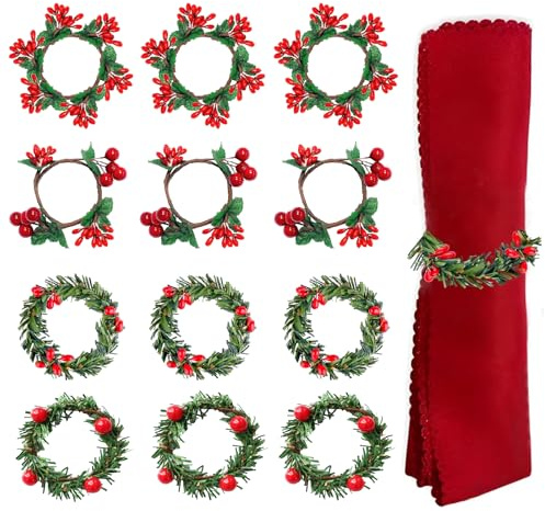 12 Stück Serviettenring Rote Beeren Weihnachten Servietten Ringes Weihnachtskranz Servietten Schnalle Serviettenhalter für Weihnachten Thanksgiving Party Urlaub Hochzeit Tischdekoration