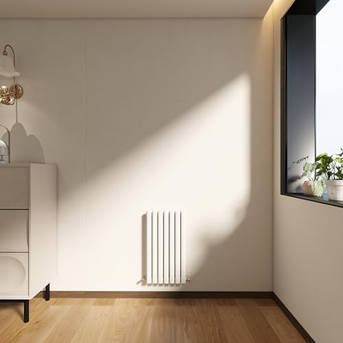 Horizontal Designer Oval Column Radiator 600x413mm Gloss White Double | Central Heating Rads,Wall Mounted Radiators,Modern Column Radiator,Suitable for Bathrooms, Living Rooms & Hallways