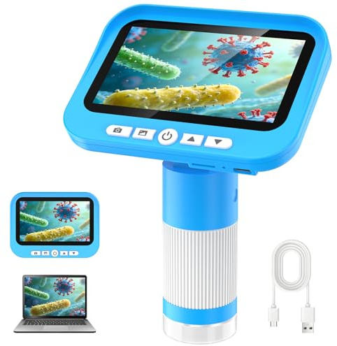 FINIBO Digitales Mikroskop für Kinder 1000X, 4,3″ großer Bildschirm | Kindermikroskop zum Lernen & Forschen, mit USB Foto- & Videoaufnahme, Spielzeug ab 6 Jahre Jungen & Mädchen