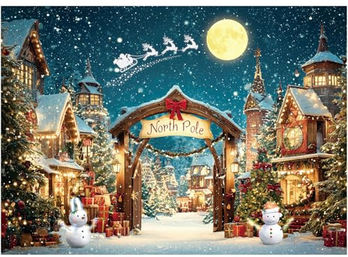215x155cm/7x5ft Christmas Backdrop, North Pole Xmas Tree Winter Snowy Scene Photography Background for Family Holiday Party Decoration Photo Studio Props Banner
