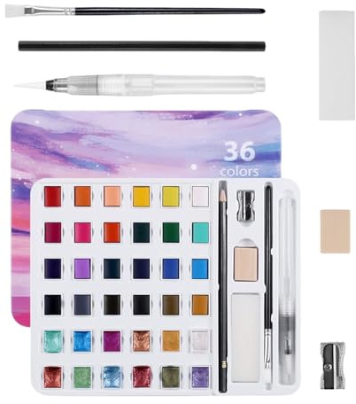Wasserfarben-Malset mit 36 Farben, tragbares Malpinsel-Set für Anfänger, Kinder, Erwachsene, Klassenzimmer, Reisen, Outdoor, Café, Maniküre-Projekte