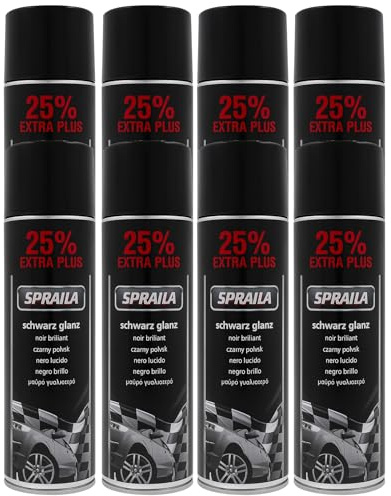 ECI Lot de 8 bombes de peinture pour voiture - Noir brillant - 500 ml - Spray professionnel pour jantes et carrosserie - Séchage rapide