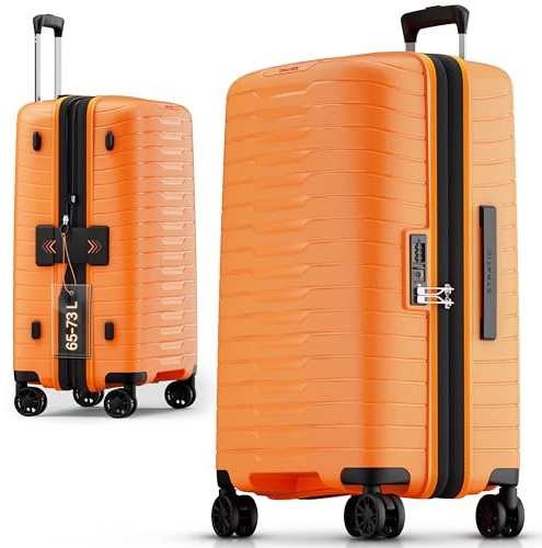 Stratic NOVIUM Hartschalenkoffer – Trolley mit 4 Rollen, TSA-Zahlenschloss, erweiterbar, aus Polypropylen, Innenfutter aus recyceltem PET, ohne Fronttasche,Größe M, Rosso Clay