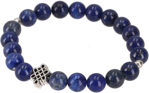 Mala Armband Endlosknoten, buddhistischer Schmuck 8 mm, Lapislazulit | Spiritueller Schmuck, elastische Passform, 7 mm Perlen, symbolisiert innere Stärke und Verbundenheit