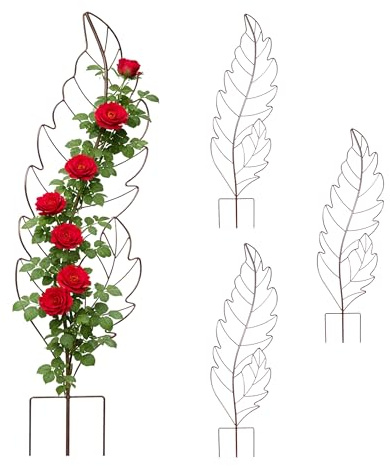 Relaxdays Rankgitter, 4er Set, HxB: 100 x 30 cm, Blatt, Metall, Rankhilfe Kletterpflanzen, Garten & Kübelpflanzen, braun