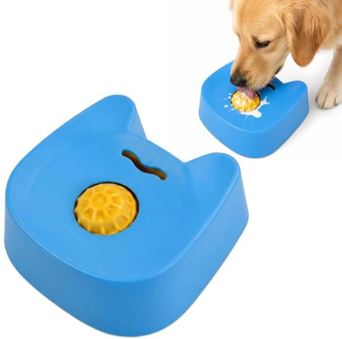 Nivofu Cuenco para Lamer Perros y Gatos, Comedero Antivoracidad | con Bola Giratoria, Alimentación Lenta, Plato Interactivo Antiestrés para Mascotas, Azul