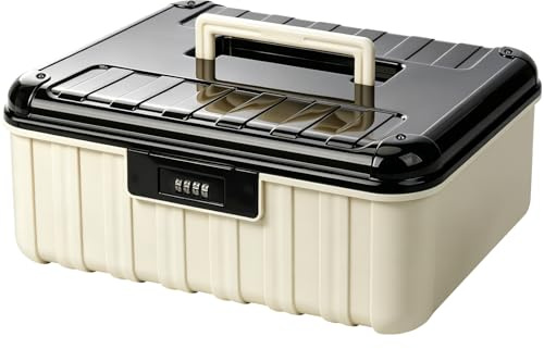 HOTOOLME Medicine Lockable Storage Organizer Box (Black, M) | with Combination Lock,for Kitchen Home School and Office