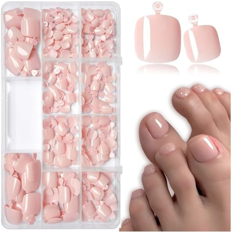 Nymora Fußnägel zum Aufkleben Rosa, Press On Nails Füße, 240 Stück Quadratische Künstliche Zehennägel Komplettes DIY Pediküre Set mit Zubehör