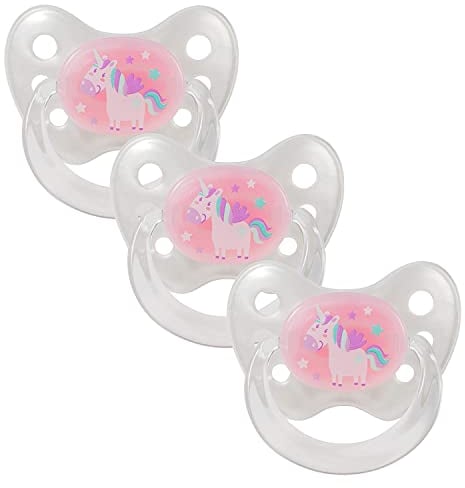 dentistar Silikon Schnuller 3er-Set - Größe 1 Schnuller 0-6 Monate - Zahnfreundlicher Nuckel mit Dentalstufe – BPA-frei - Made in Germany - Einhorn, Rosa