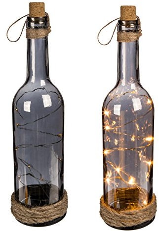 Close Up Bottiglia di Vetro Decorativa con Effetto Luce LED Tappo in Sughero e Fiocco in Iuta (7cm x 30cm)