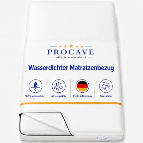 PROCAVE wasserdichter Matratzenbezug in weiß, atmungsaktiv und abwischbar 90x200 cm für Matratzen-Höhe 20 cm - Made in Germany