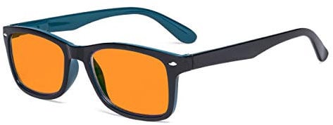 Eyekepper Blue Light Glasses with Orange Tinted Filter Lens for Nighttime Sleeping Women Men - Blocking Rays Computer Reading Glasses - Black Blue