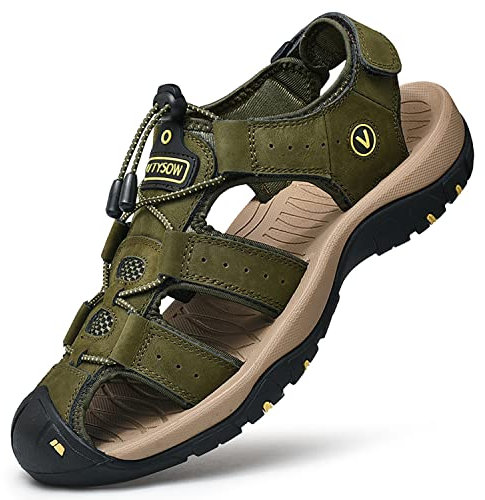 Unitysow Sandales de Marche Homme Bout Fermé Cuir Sandales Extérieur Sandales de Sport Trekking Randonnée Sandales Été Nu Pied Plage Sandales 39-46,Vert,Taille 41