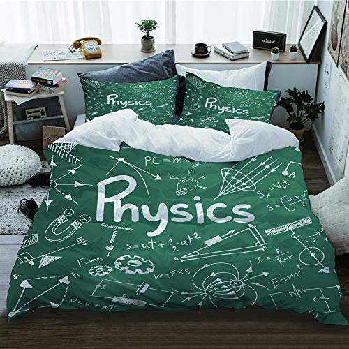 HATESAH Bedding Bettwäsche,Physik Wissenschaftstheorie Gesetz und mathematische Formelgleichung,Doodle Handschrift und Modellikone,Bettwäsche 135x200cm,Kopfkissenbezug 2（50x80cm）