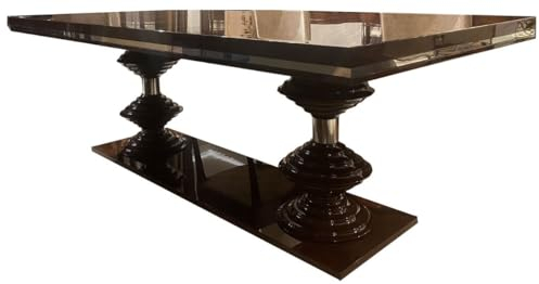 Casa Padrino Luxus Art Deco Esstisch Dunkelbraun Hochglanz/Gold 220 x 110 x H. 78 cm - Edler Esszimmertisch - Küchentisch - Art Deco Esszimmer Möbel